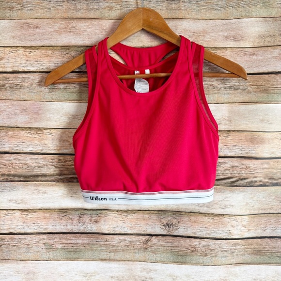 Wilson Women's Red Calle Mesh Detail Tennis Pickleball Sports Bra Size Medium